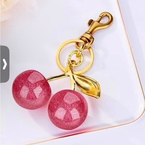 Juicy Couture Cherry Pink Bag Keychain with Gold Accents - Picture 1 of 3